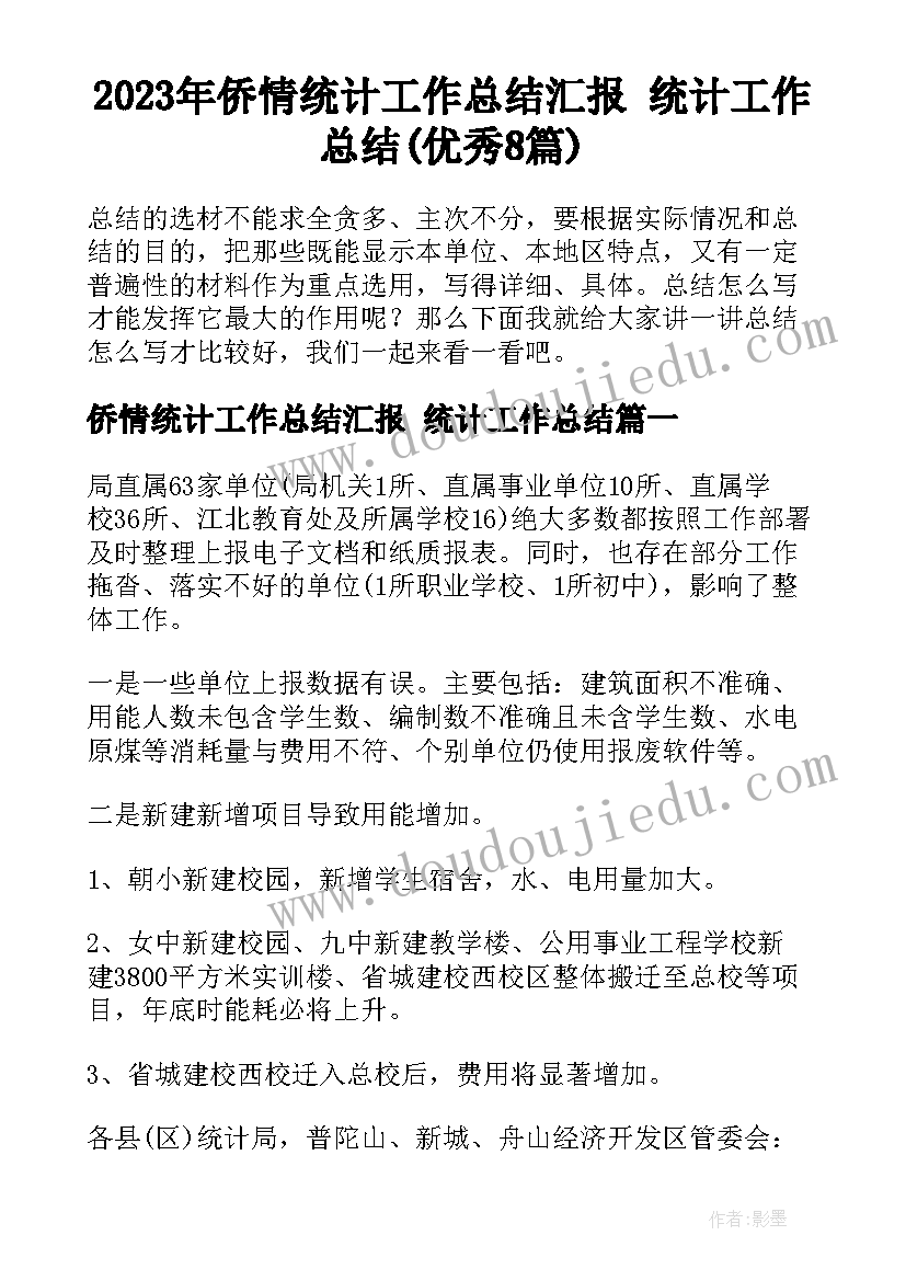 2023年侨情统计工作总结汇报 统计工作总结(优秀8篇)