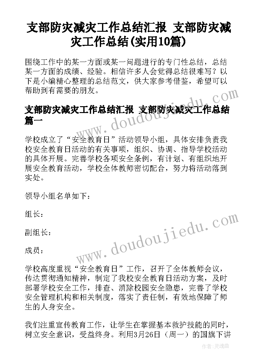 支部防灾减灾工作总结汇报 支部防灾减灾工作总结(实用10篇)