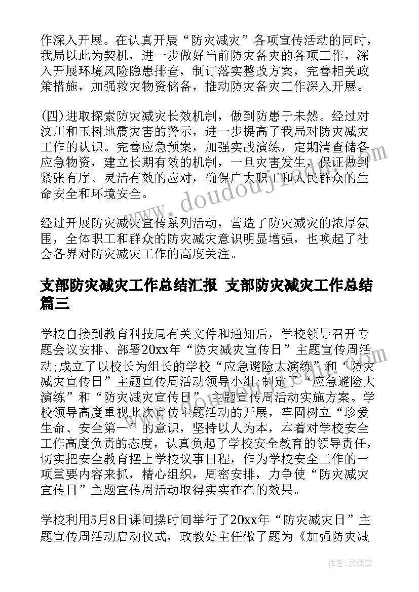 支部防灾减灾工作总结汇报 支部防灾减灾工作总结(实用10篇)