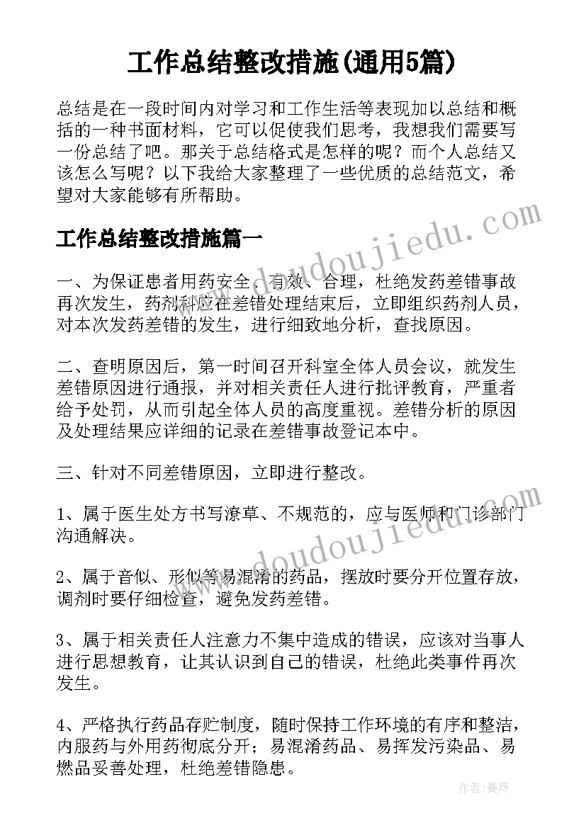 工作总结整改措施(通用5篇)