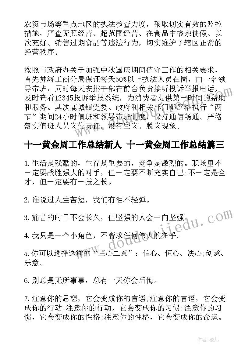 2023年十一黄金周工作总结新人 十一黄金周工作总结(大全8篇)