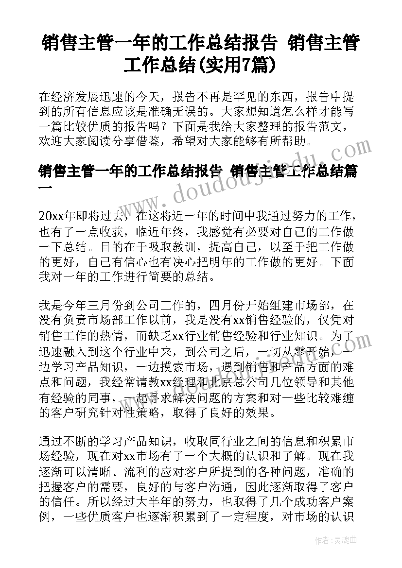 销售主管一年的工作总结报告 销售主管工作总结(实用7篇)