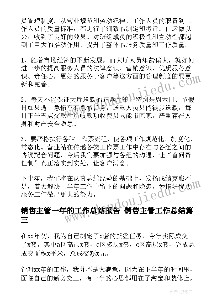 销售主管一年的工作总结报告 销售主管工作总结(实用7篇)