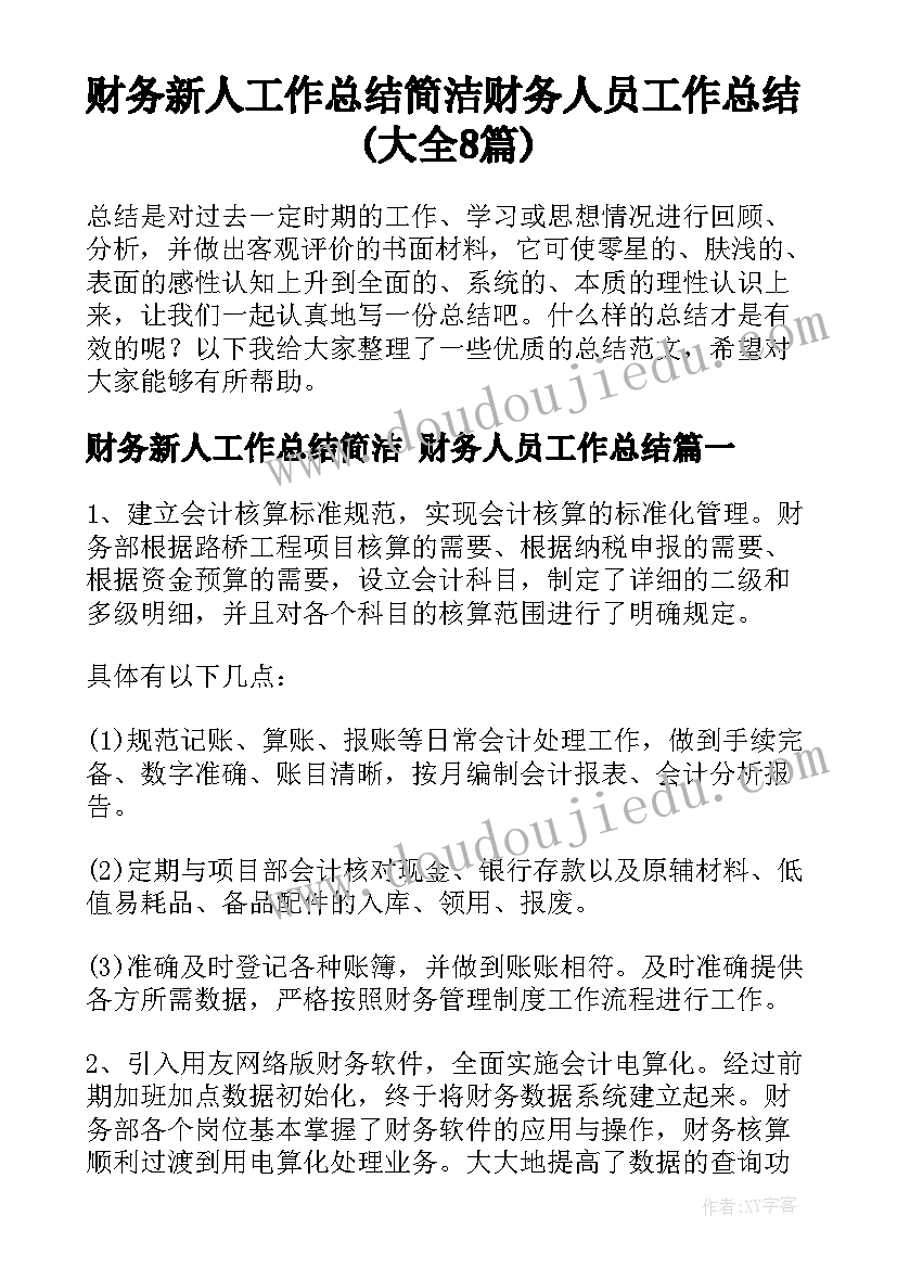 财务新人工作总结简洁 财务人员工作总结(大全8篇)