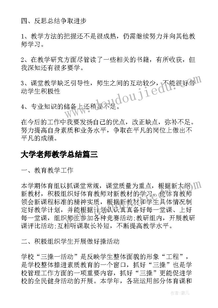 大学老师教学总结(模板7篇)