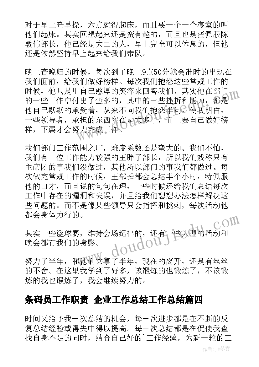 条码员工作职责 企业工作总结工作总结(汇总7篇)