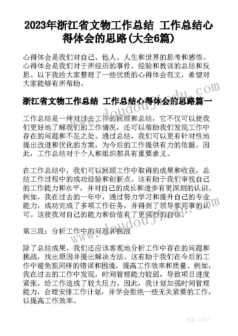 2023年浙江省文物工作总结 工作总结心得体会的思路(大全6篇)