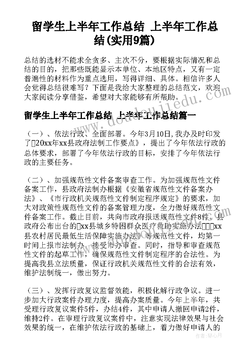 留学生上半年工作总结 上半年工作总结(实用9篇)