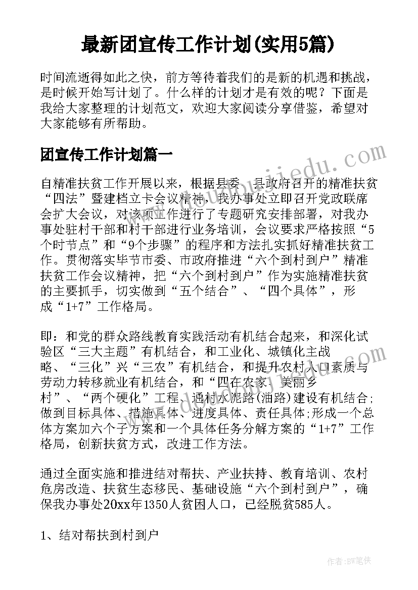 最新团宣传工作计划(实用5篇)