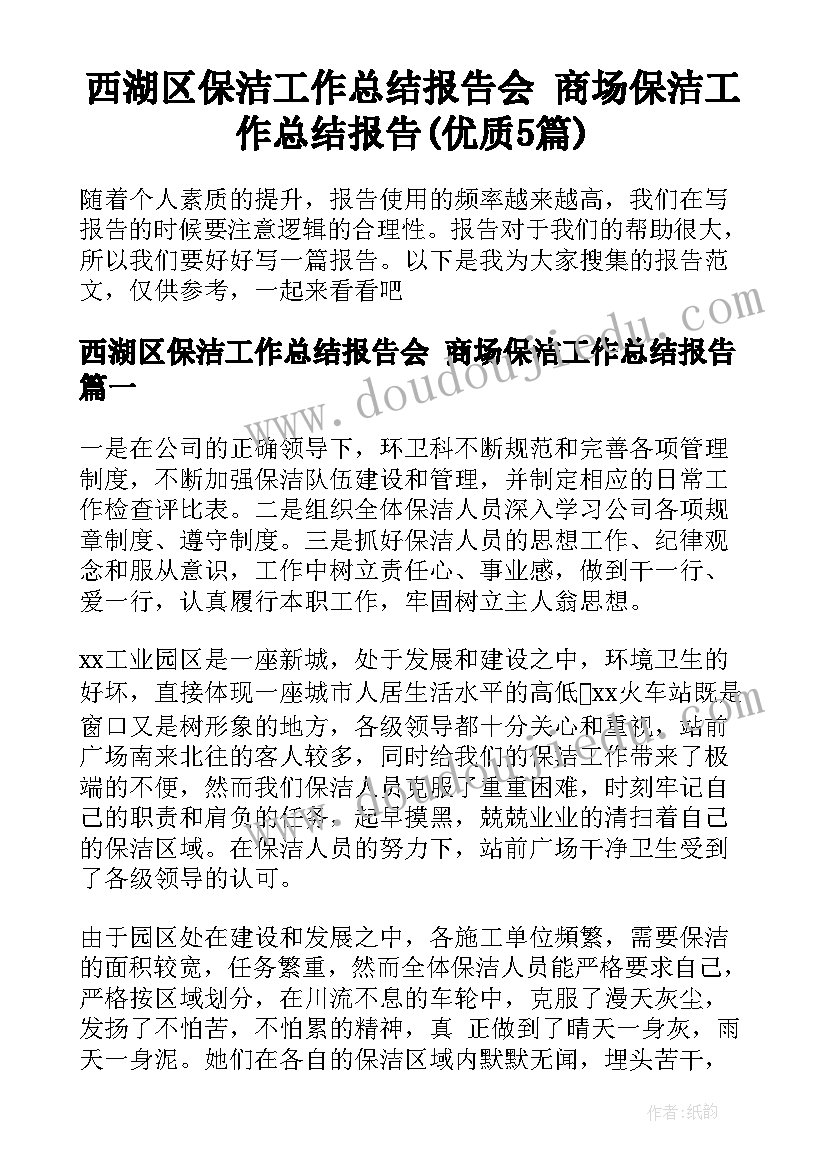 西湖区保洁工作总结报告会 商场保洁工作总结报告(优质5篇)