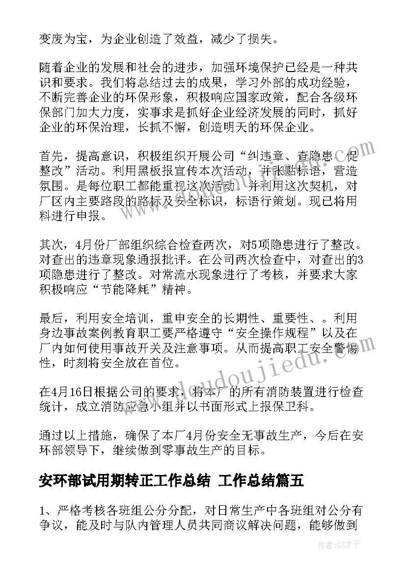 2023年安环部试用期转正工作总结 工作总结(实用6篇)