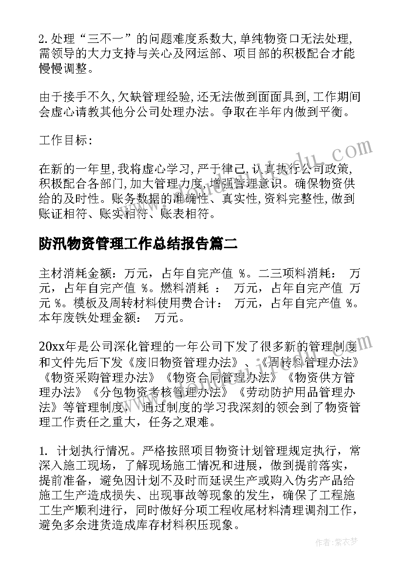 最新防汛物资管理工作总结报告(汇总6篇)