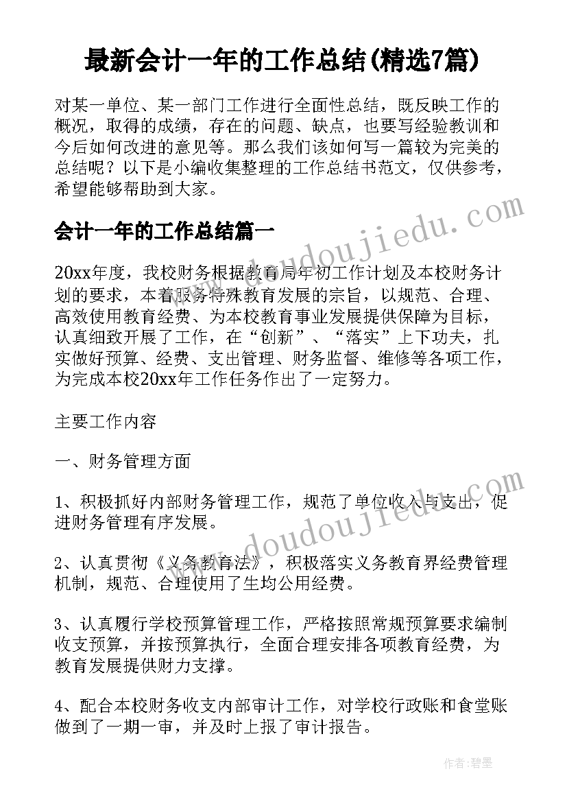 最新会计一年的工作总结(精选7篇)