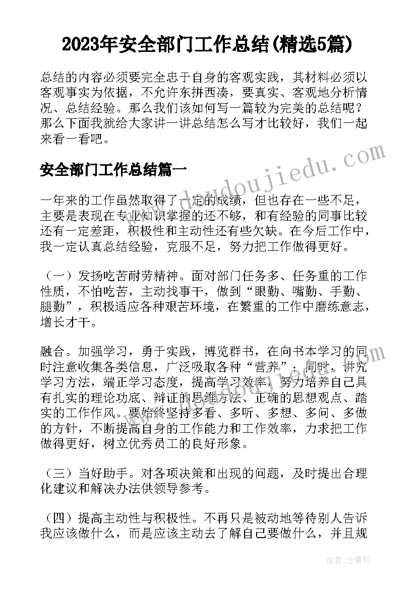 2023年安全部门工作总结(精选5篇)