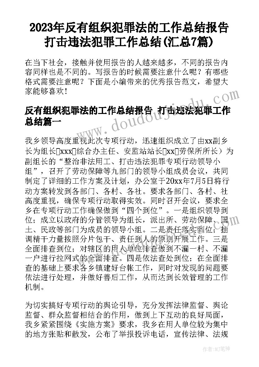 2023年反有组织犯罪法的工作总结报告 打击违法犯罪工作总结(汇总7篇)