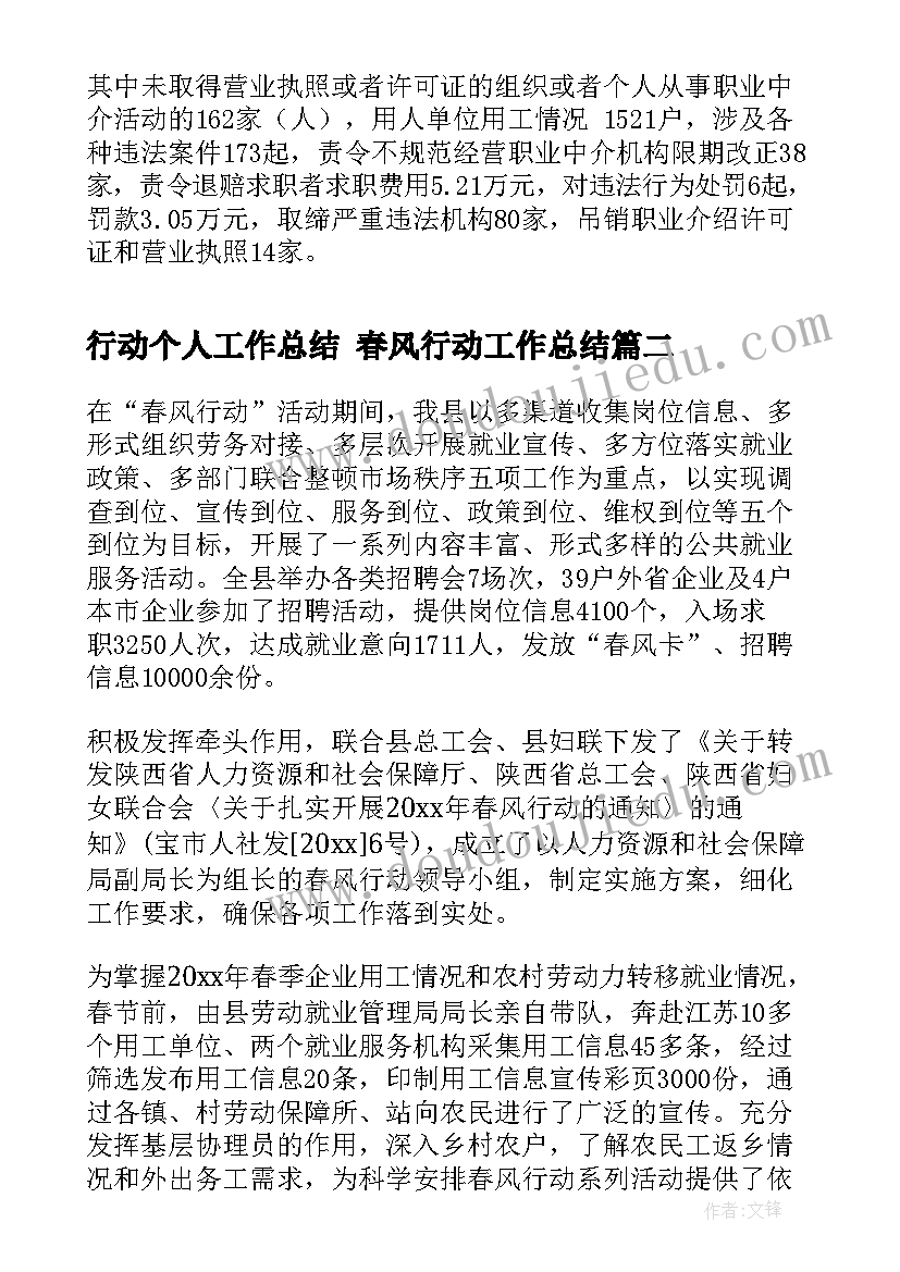 最新行动个人工作总结 春风行动工作总结(大全6篇)