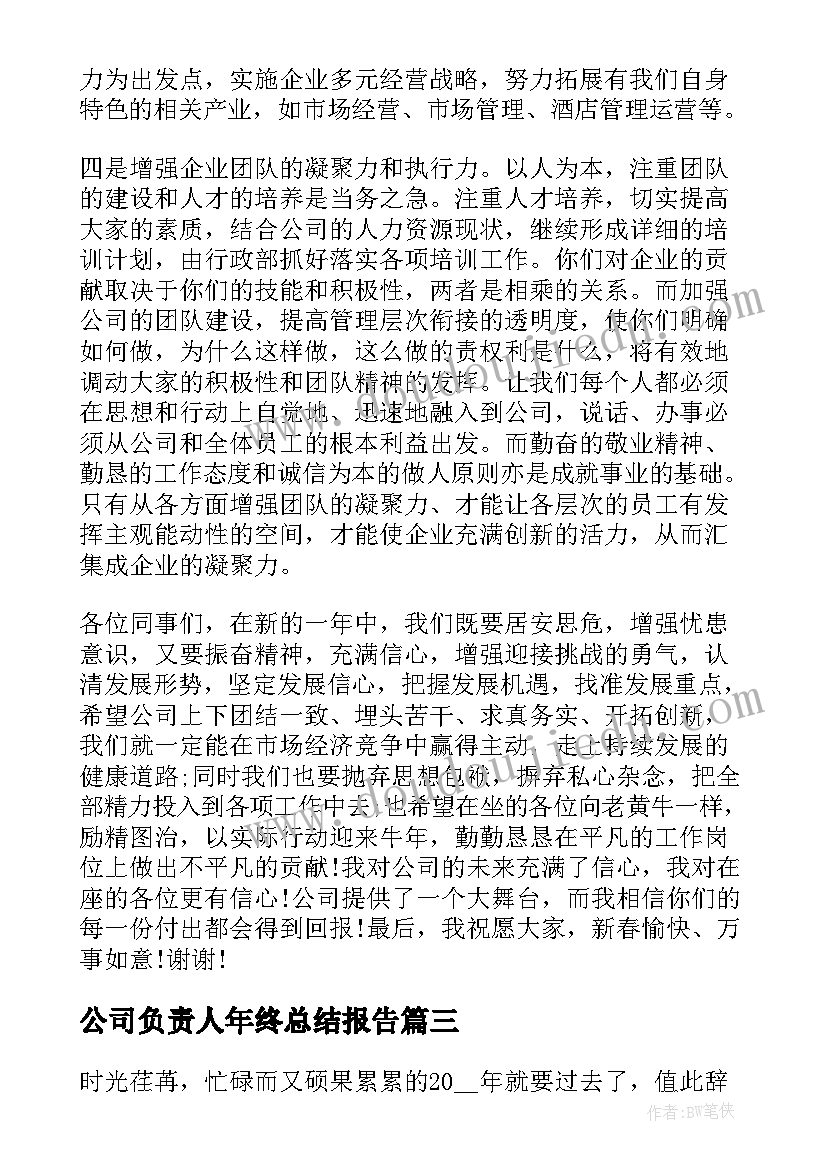 最新公司负责人年终总结报告(通用8篇)