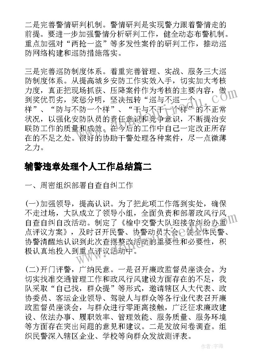 2023年辅警违章处理个人工作总结(实用7篇)