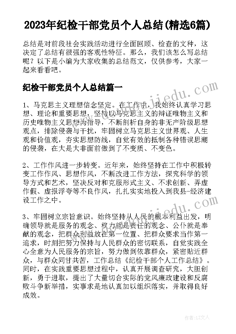 2023年纪检干部党员个人总结(精选6篇)