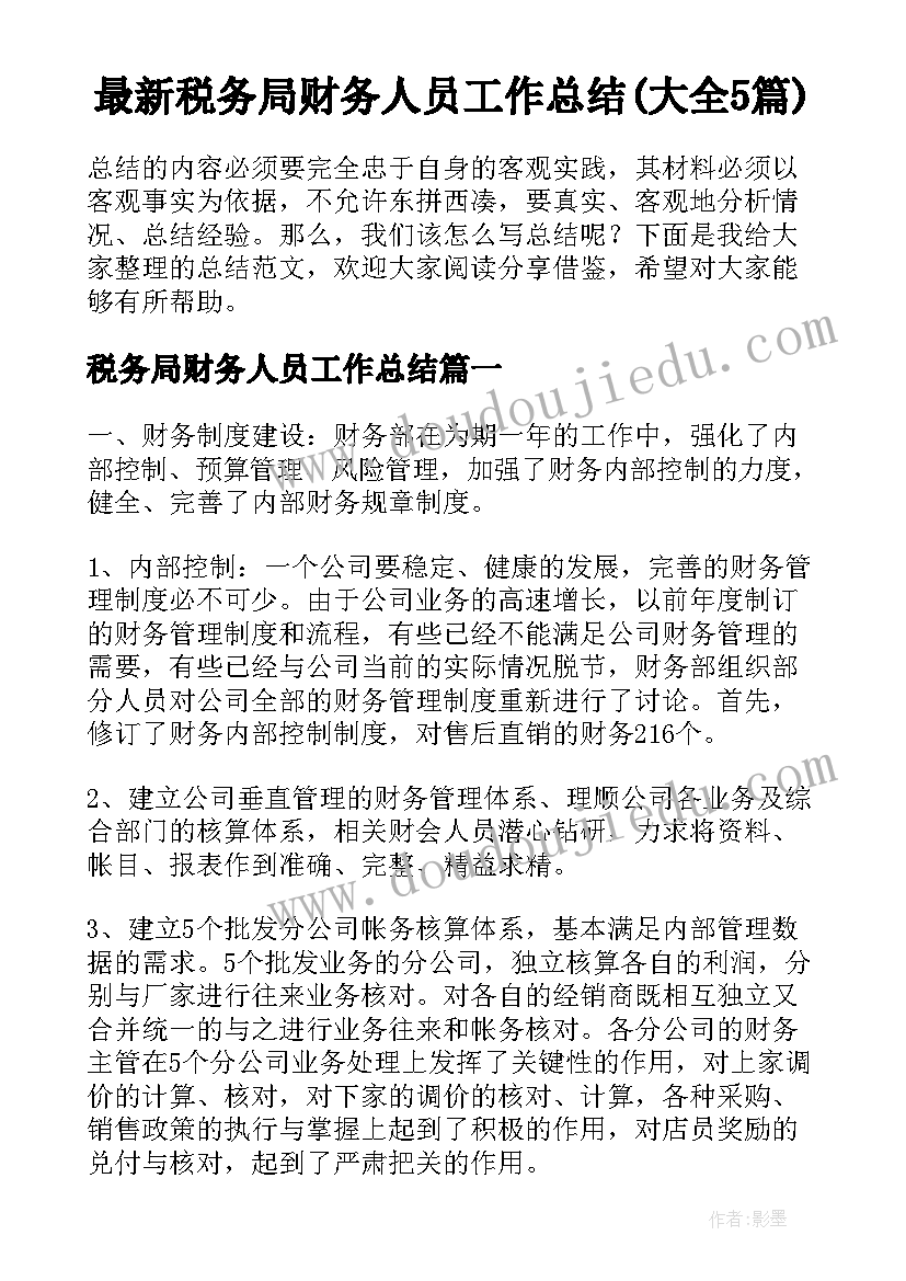 最新税务局财务人员工作总结(大全5篇)