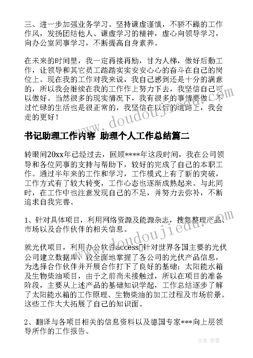 最新书记助理工作内容 助理个人工作总结(优质5篇)