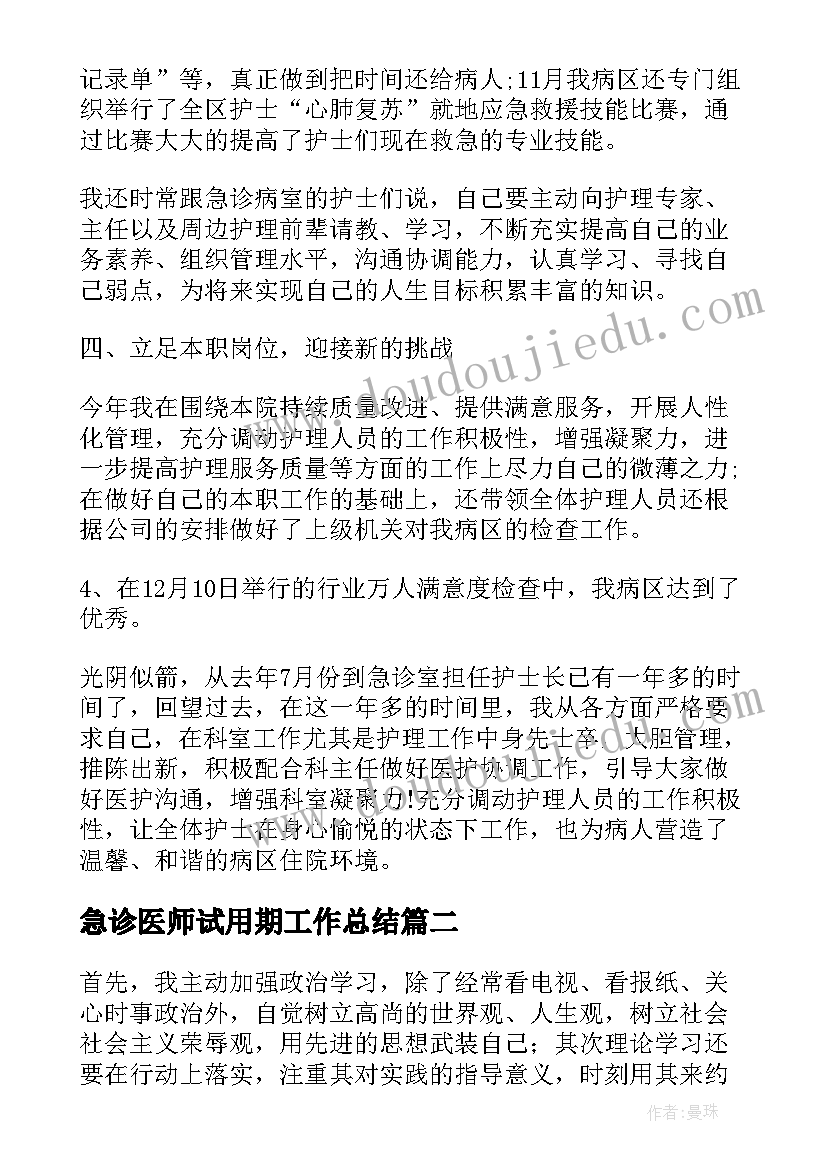 急诊医师试用期工作总结(模板9篇)