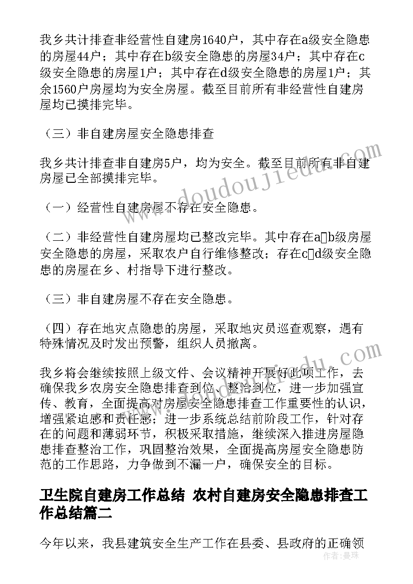 最新卫生院自建房工作总结 农村自建房安全隐患排查工作总结(优质5篇)