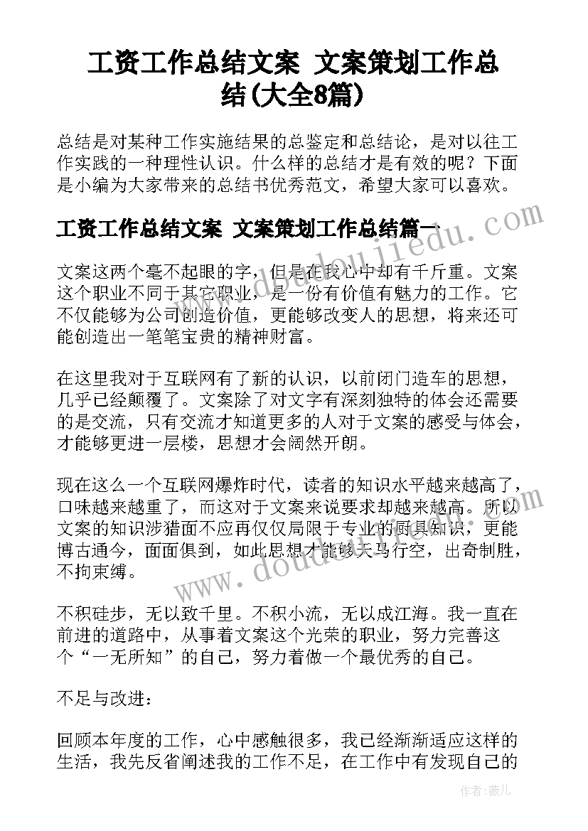 工资工作总结文案 文案策划工作总结(大全8篇)