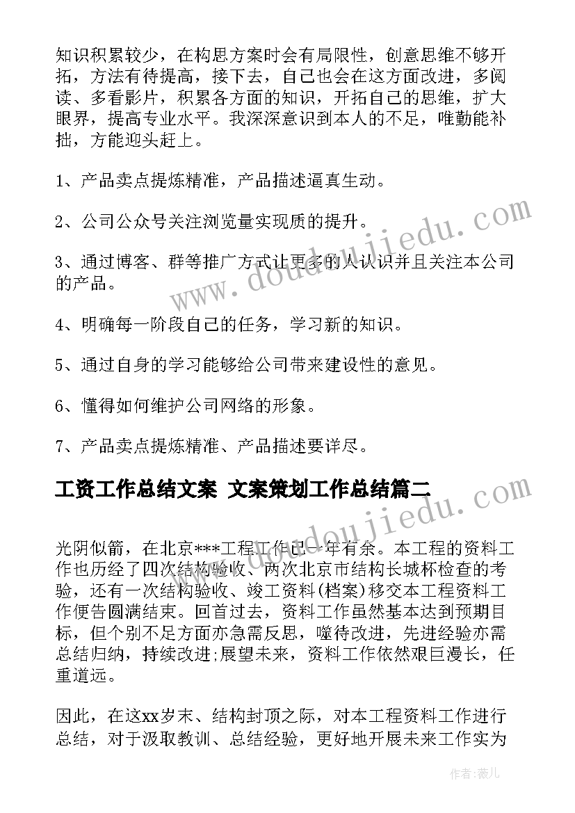 工资工作总结文案 文案策划工作总结(大全8篇)