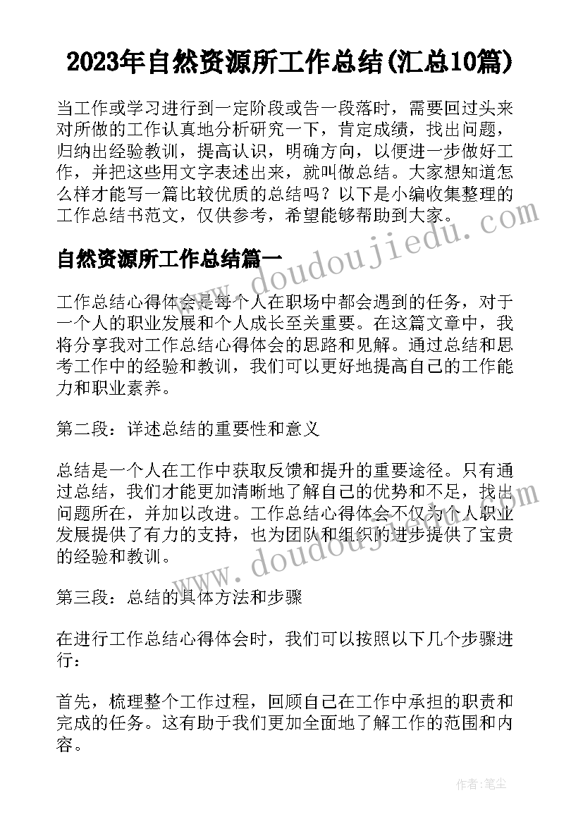 2023年自然资源所工作总结(汇总10篇)