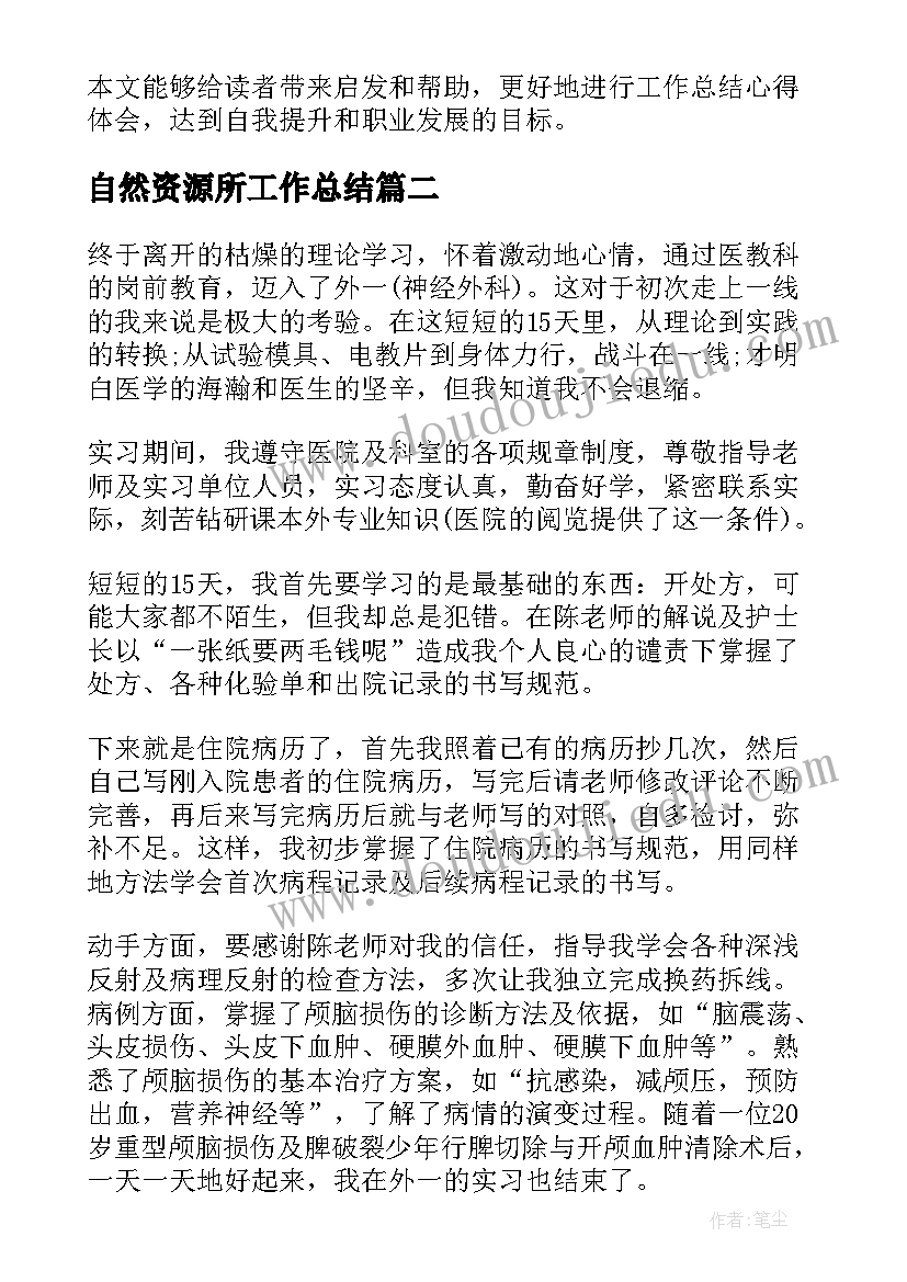 2023年自然资源所工作总结(汇总10篇)