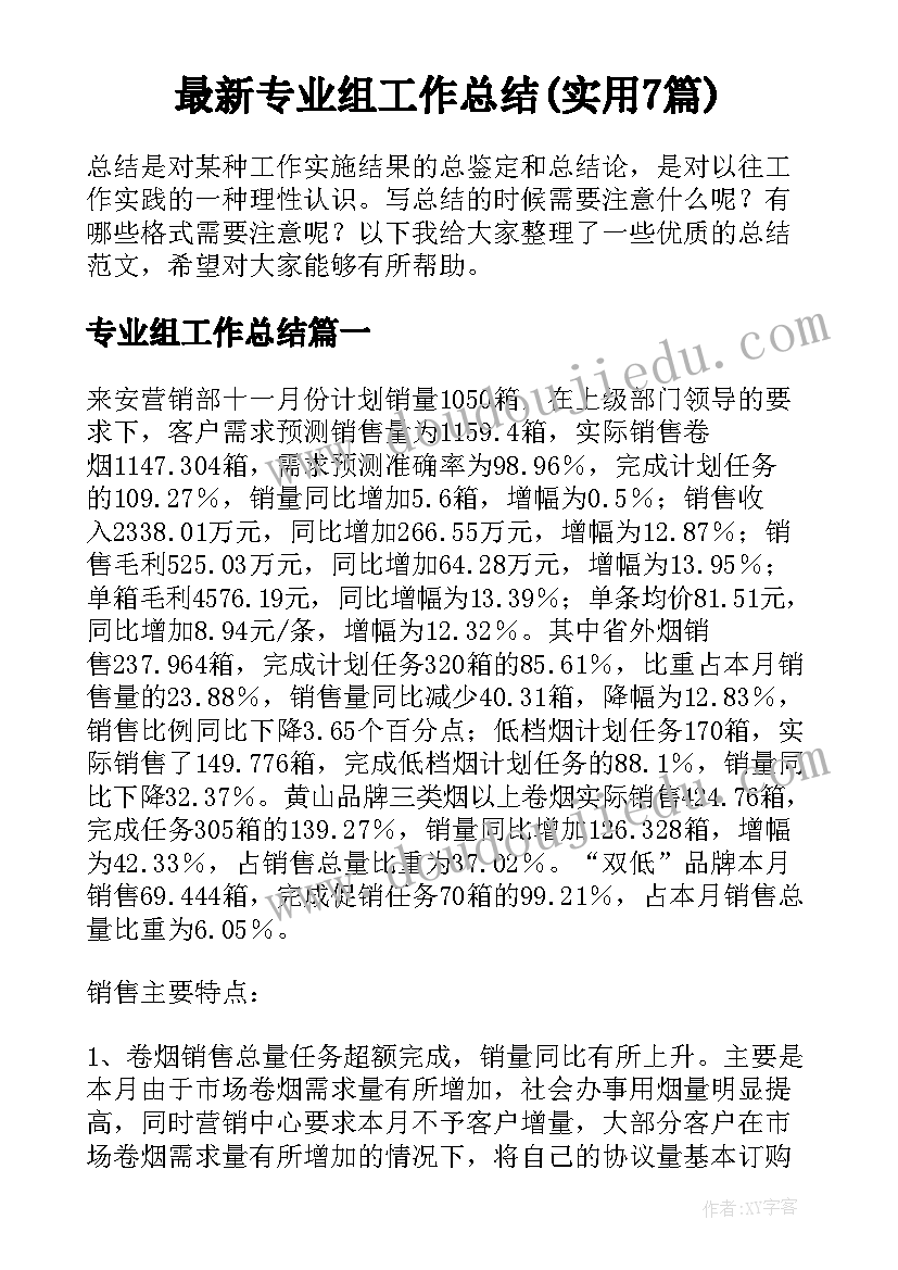 最新专业组工作总结(实用7篇)