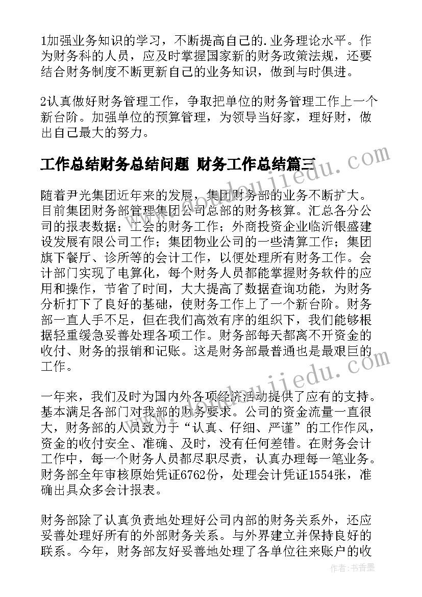 工作总结财务总结问题 财务工作总结(大全6篇)