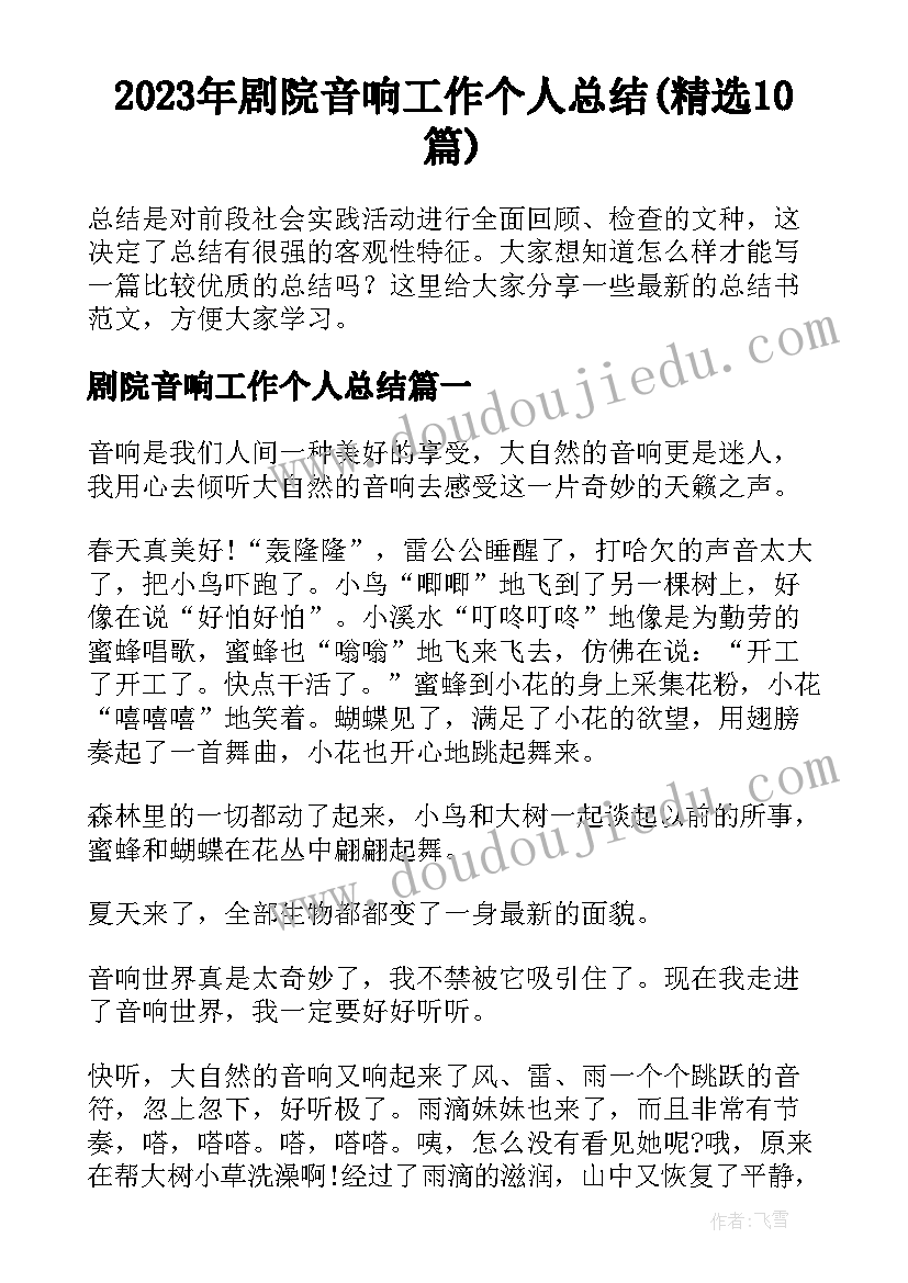 2023年剧院音响工作个人总结(精选10篇)