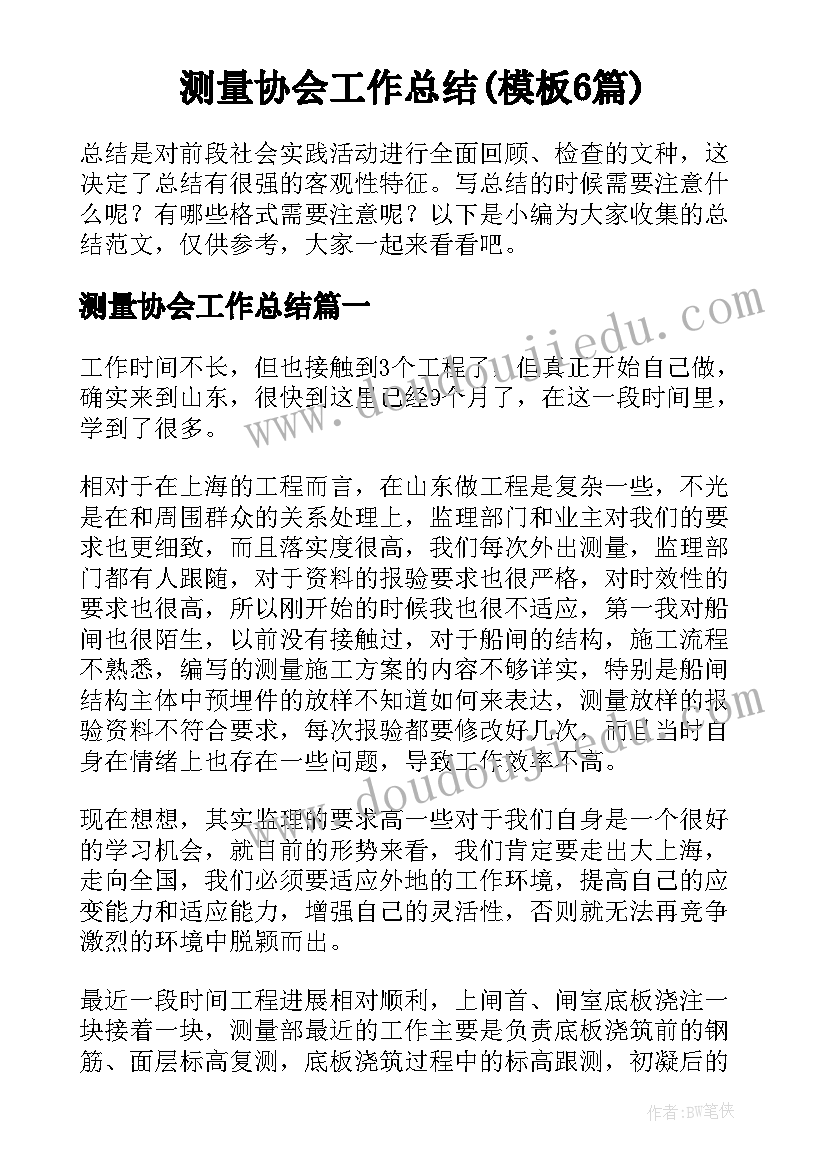 测量协会工作总结(模板6篇)