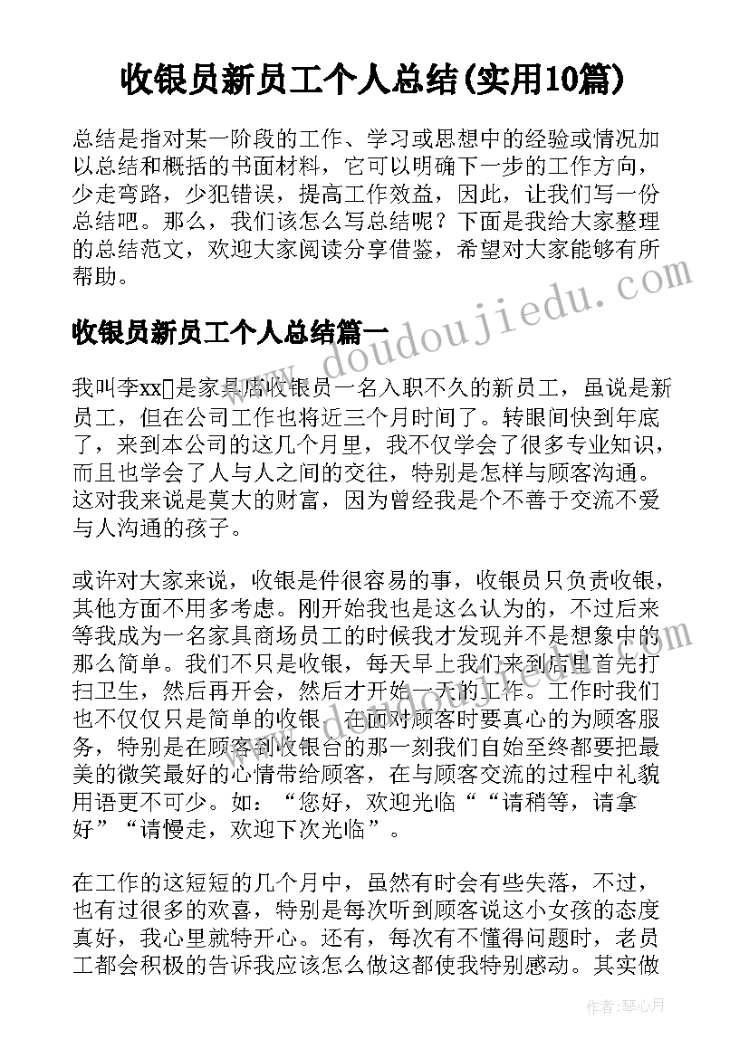 收银员新员工个人总结(实用10篇)