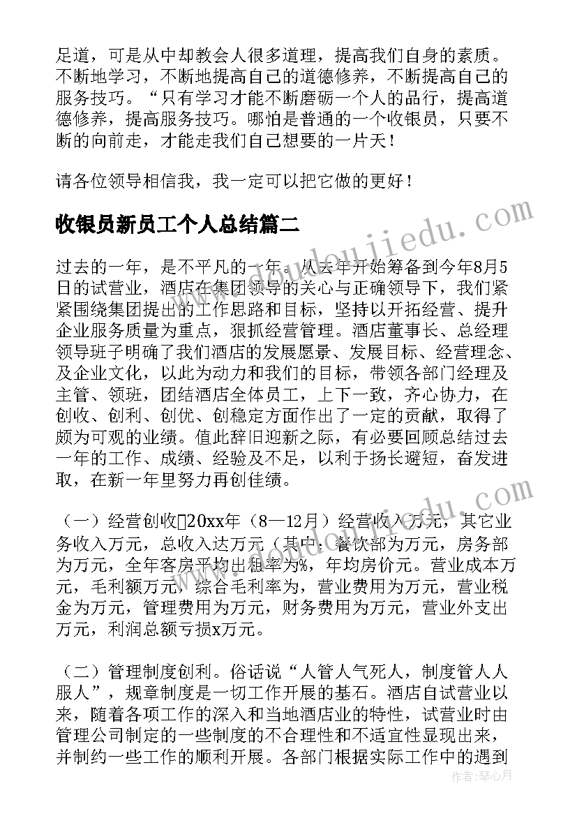 收银员新员工个人总结(实用10篇)