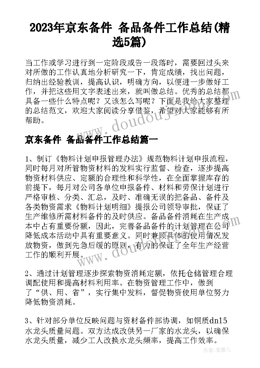 2023年京东备件 备品备件工作总结(精选5篇)