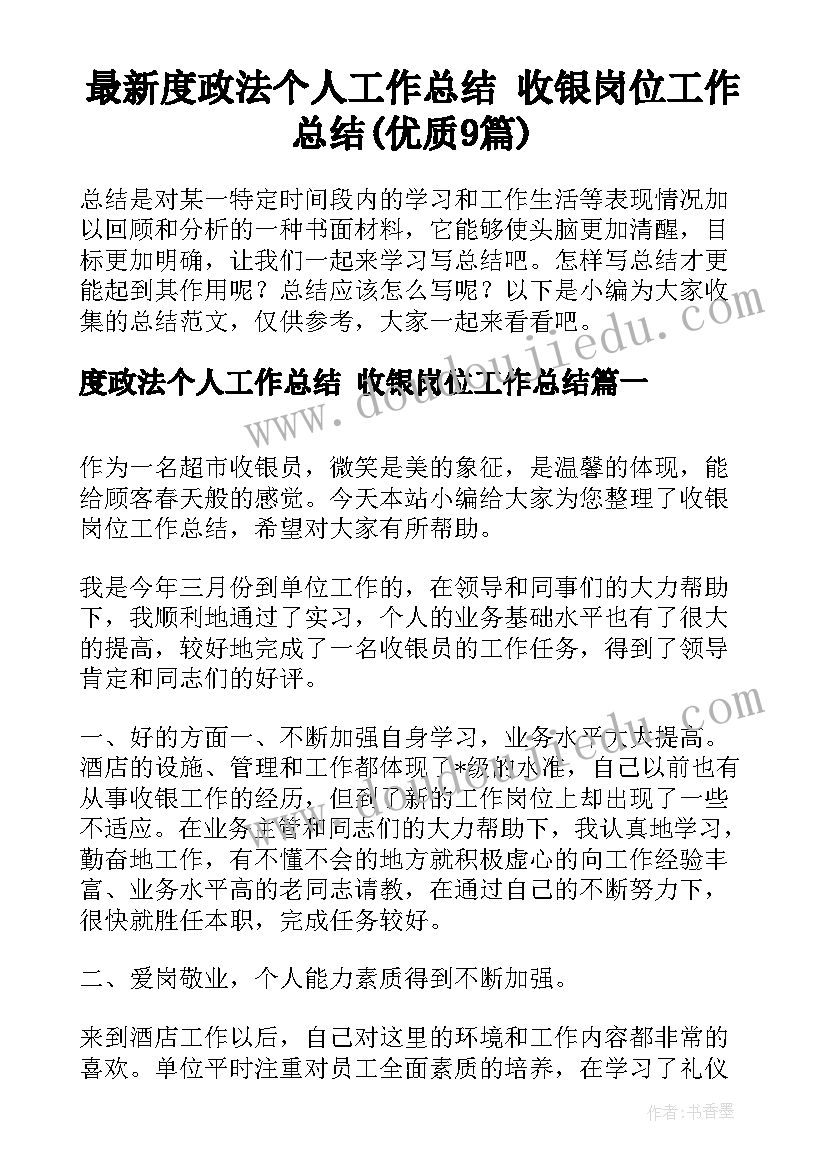 最新度政法个人工作总结 收银岗位工作总结(优质9篇)