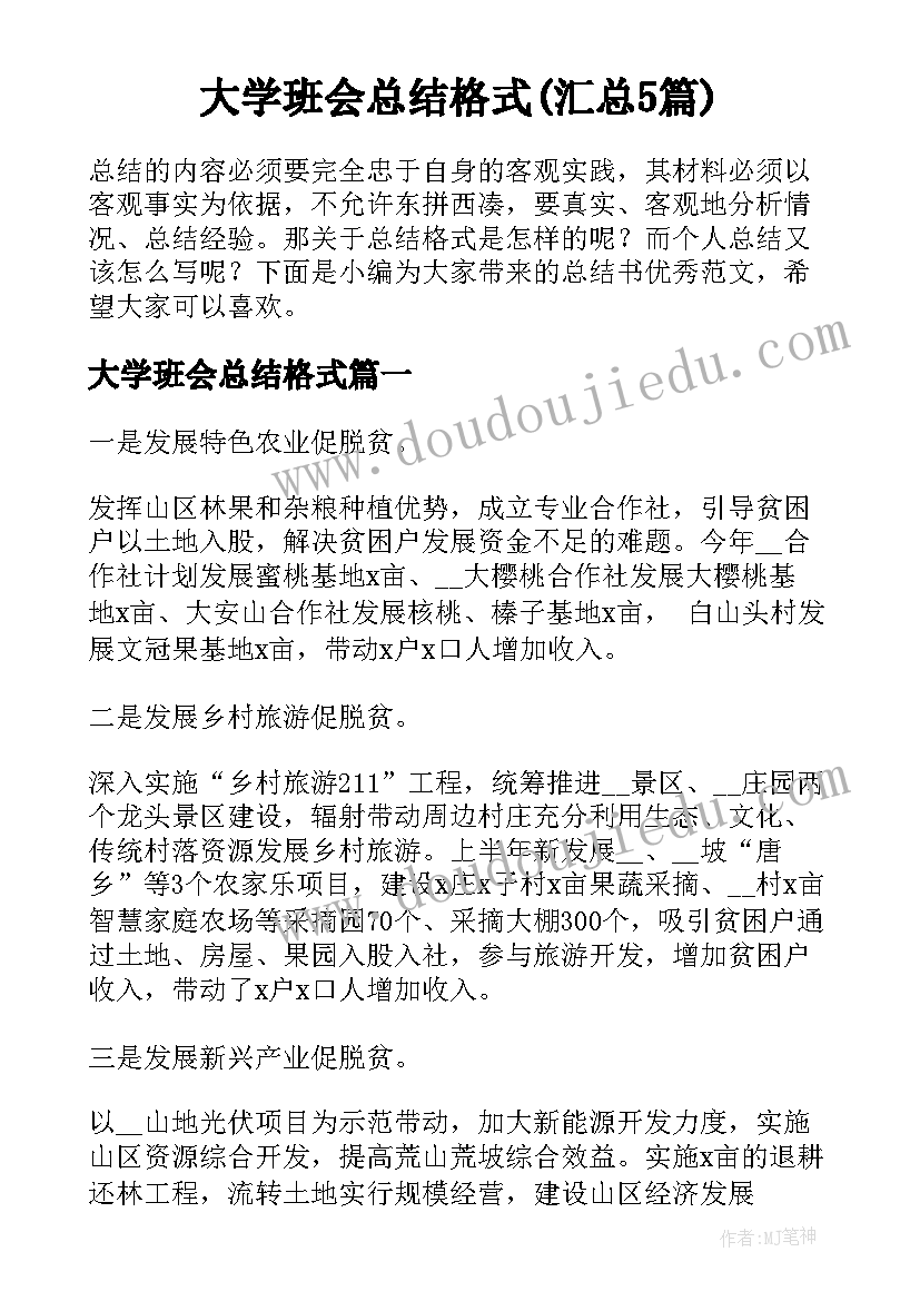 大学班会总结格式(汇总5篇)