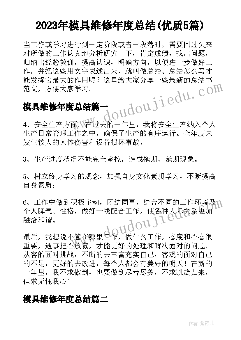 2023年模具维修年度总结(优质5篇)