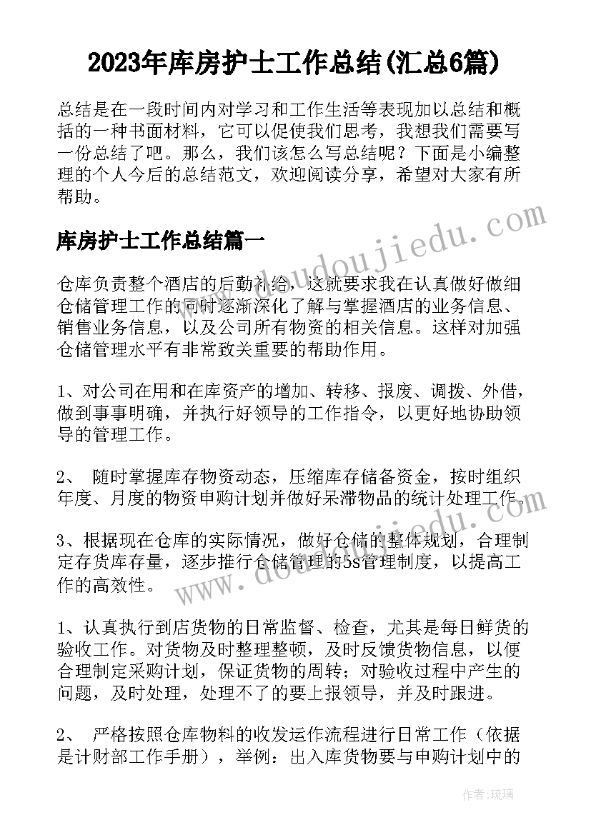 2023年库房护士工作总结(汇总6篇)