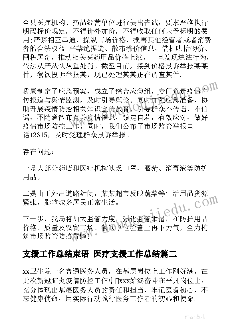 支援工作总结束语 医疗支援工作总结(优秀8篇)