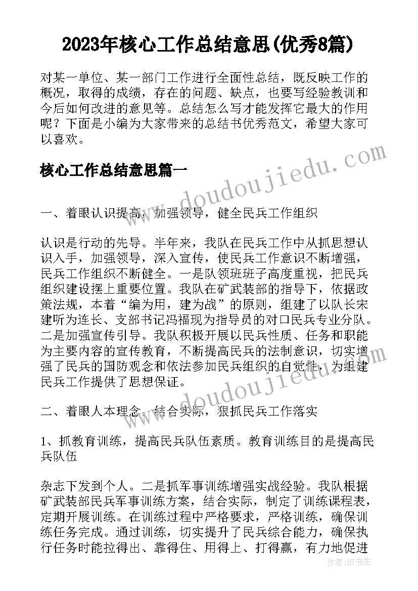 2023年核心工作总结意思(优秀8篇)