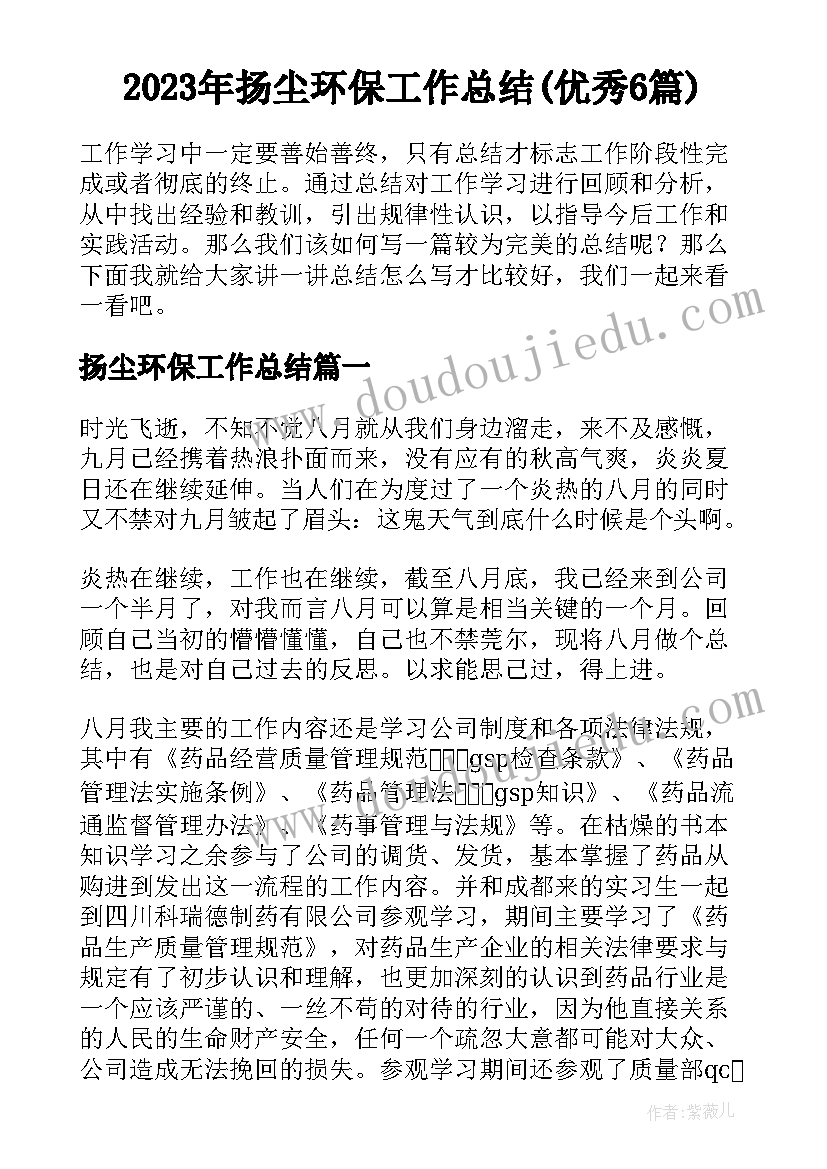 2023年扬尘环保工作总结(优秀6篇)