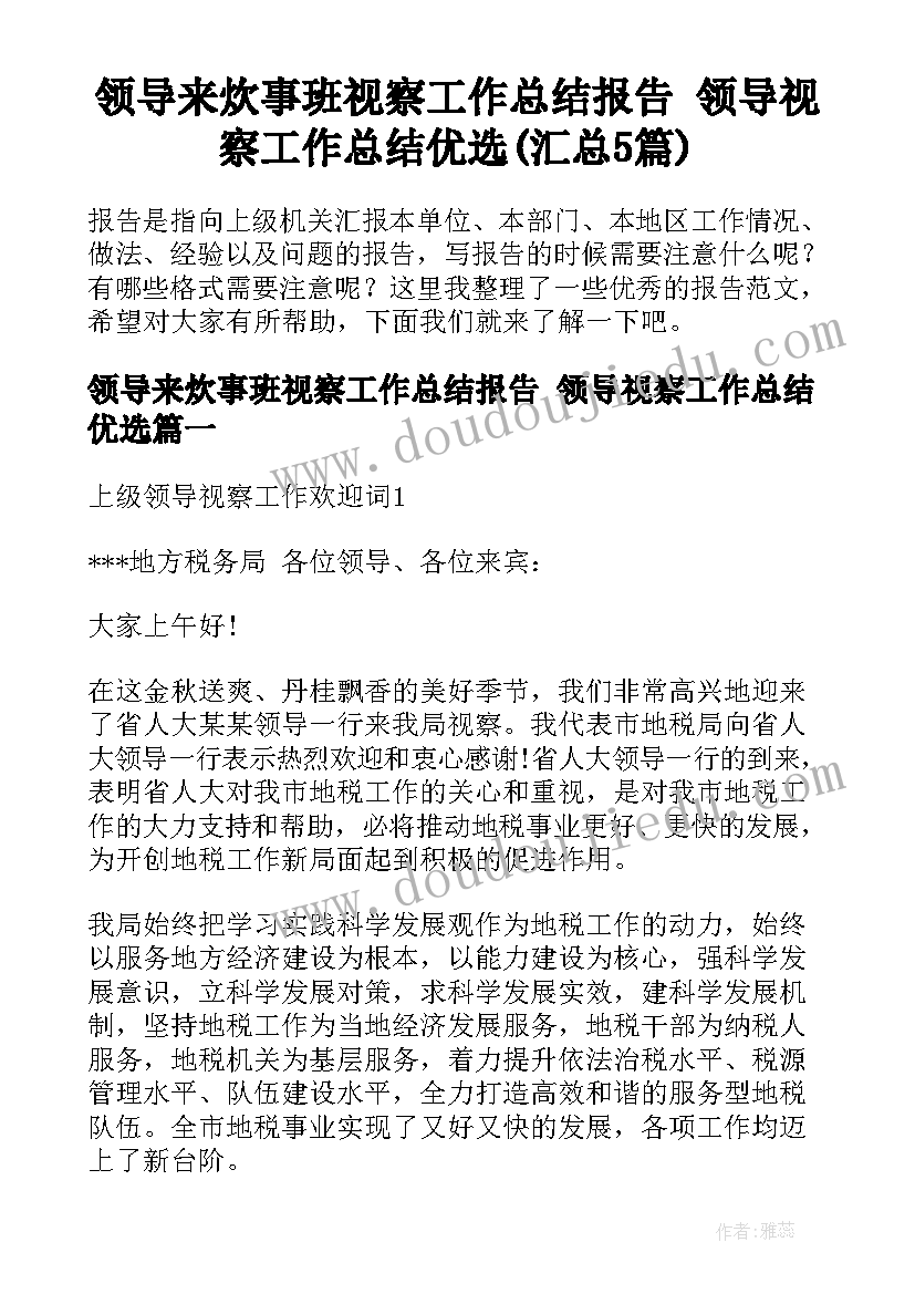 领导来炊事班视察工作总结报告 领导视察工作总结优选(汇总5篇)