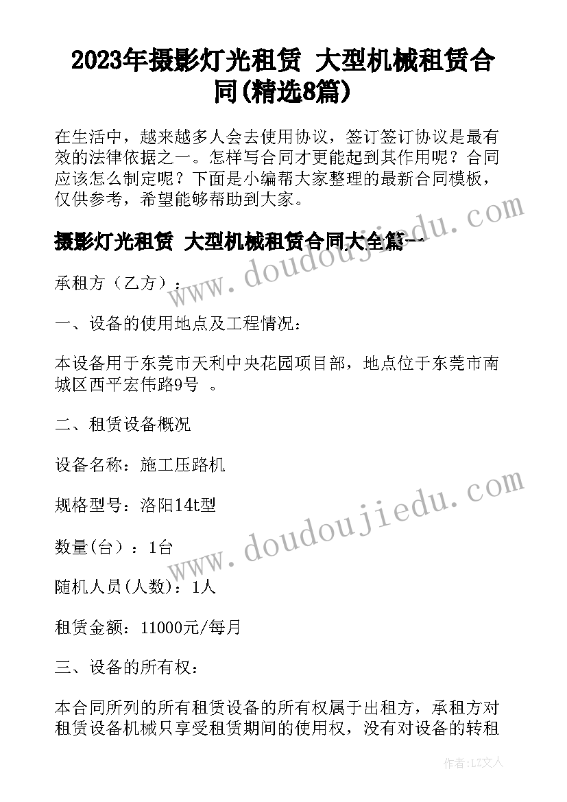 2023年摄影灯光租赁 大型机械租赁合同(精选8篇)