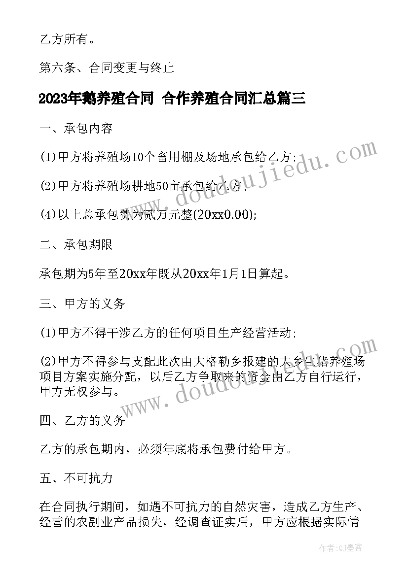 2023年鹅养殖合同 合作养殖合同(优质6篇)