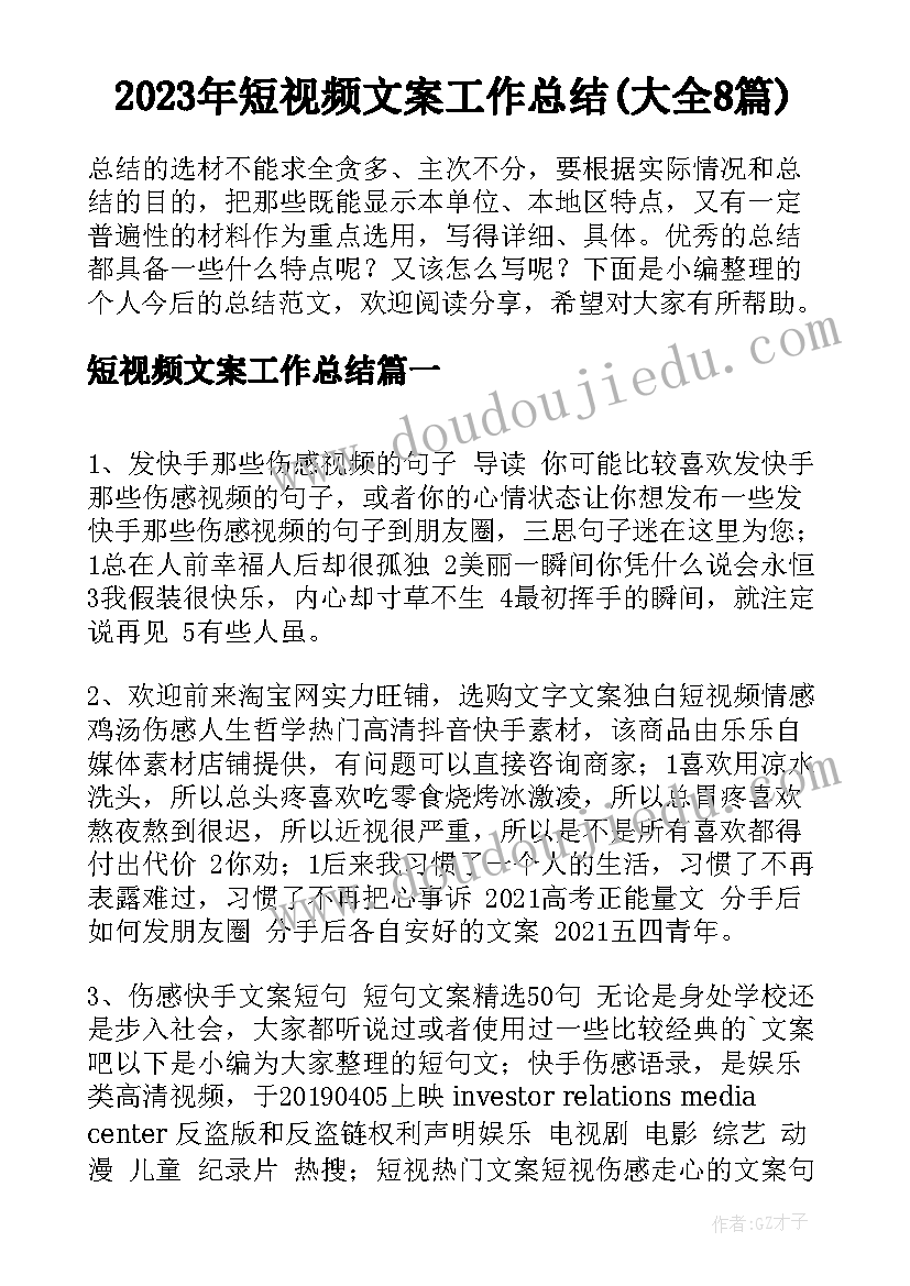 2023年短视频文案工作总结(大全8篇)