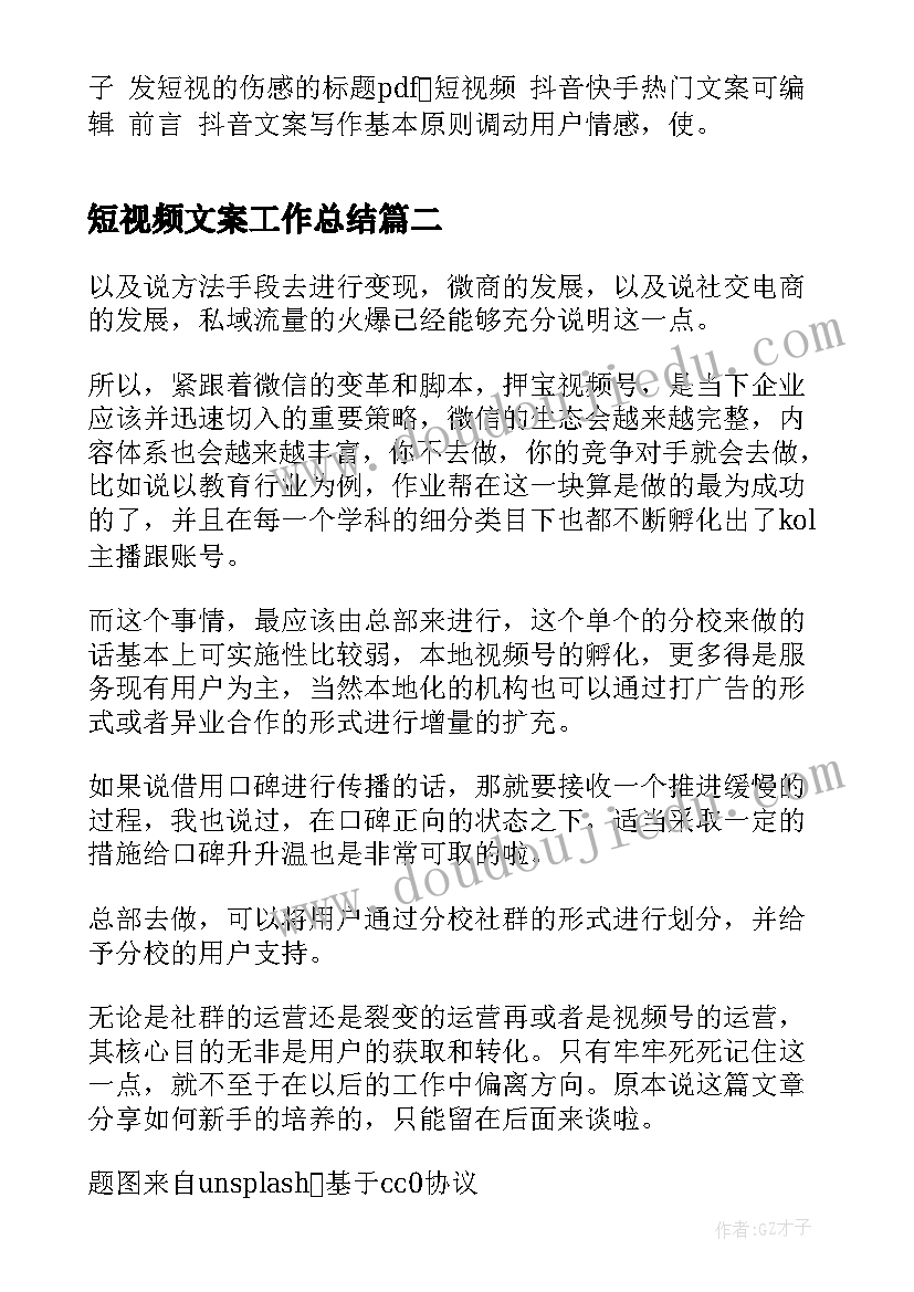 2023年短视频文案工作总结(大全8篇)